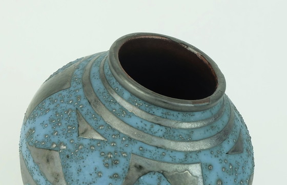 Image 1 of Carstens Vase Décor Ankara Bleu Gris Glaçure Métallique No. 652-13 Céramique 1960S