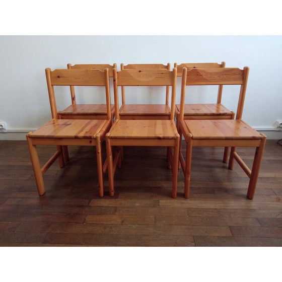 Image 1 of Ensemble de 6 chaises vintage en pin 1980