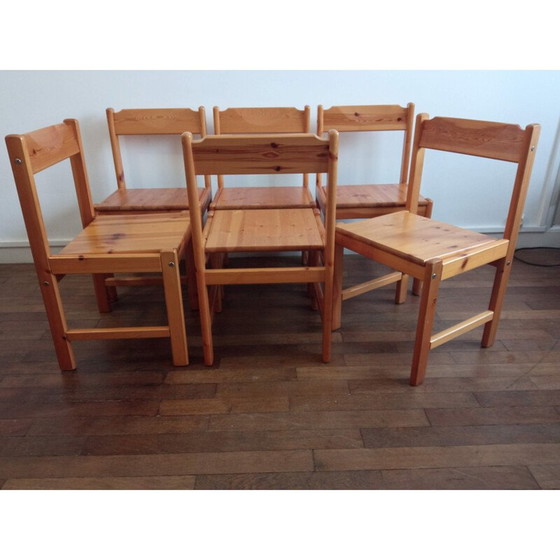 Image 1 of Ensemble de 6 chaises vintage en pin 1980