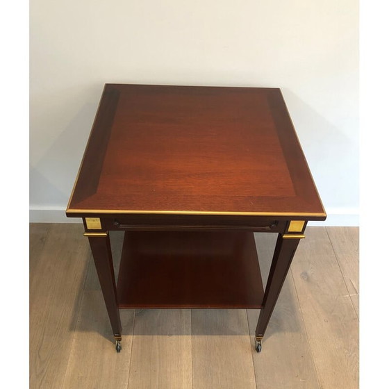 Image 1 of Table d'appoint vintage en acajou et laiton par Hugnet, années 1940