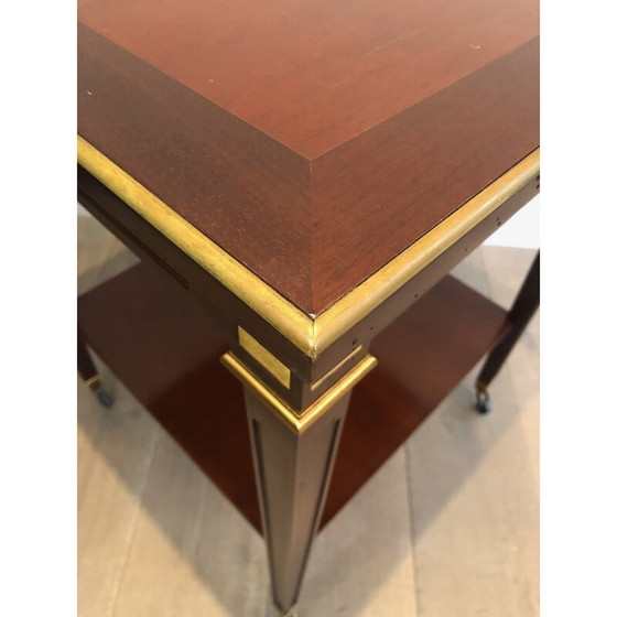 Image 1 of Table d'appoint vintage en acajou et laiton par Hugnet, années 1940