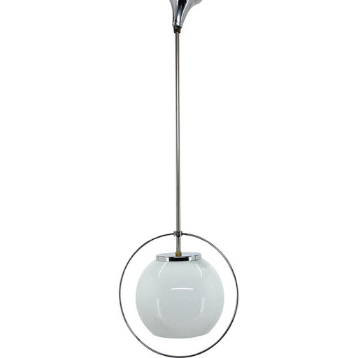Lampe suspendue vintage en verre et chrome