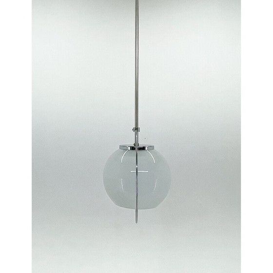Image 1 of Lampe suspendue vintage en verre et chrome