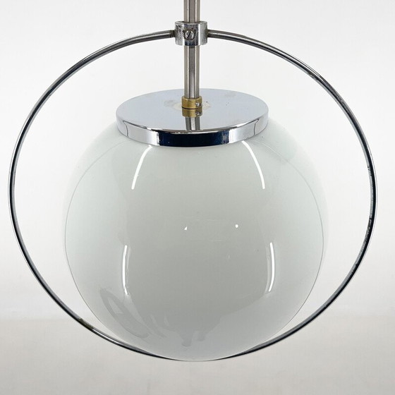Image 1 of Lampe suspendue vintage en verre et chrome