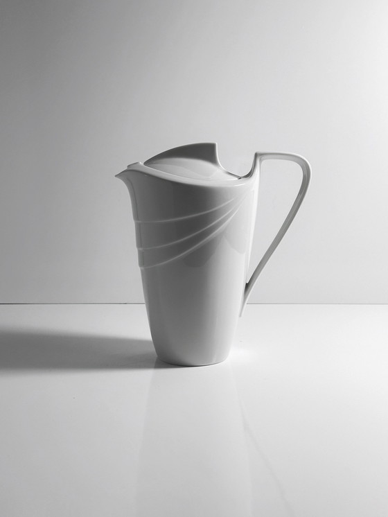 Image 1 of Vintage 80Er pichet Art Deco Revival cafetière théière porcelaine blanche céramique 1980Er