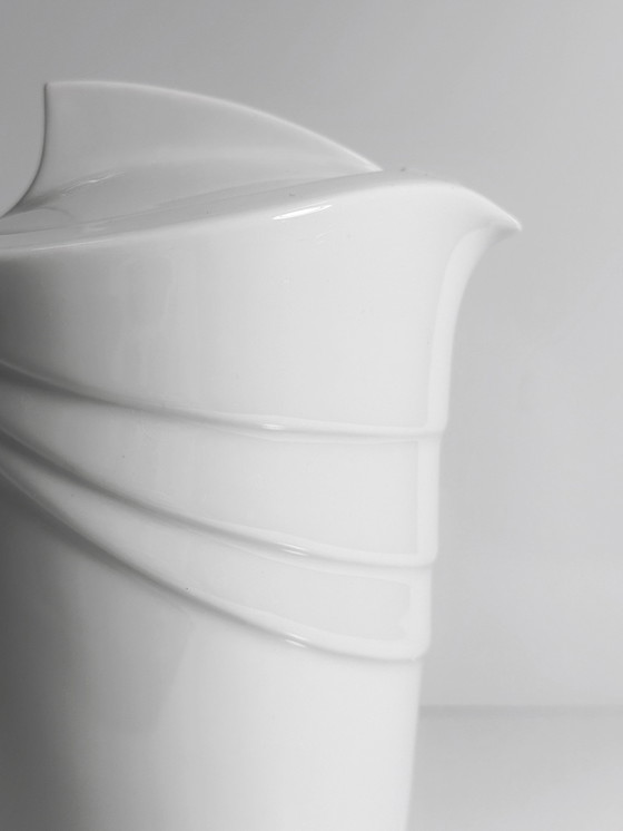 Image 1 of Vintage 80Er pichet Art Deco Revival cafetière théière porcelaine blanche céramique 1980Er