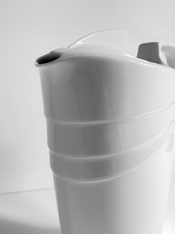 Image 1 of Vintage 80Er pichet Art Deco Revival cafetière théière porcelaine blanche céramique 1980Er
