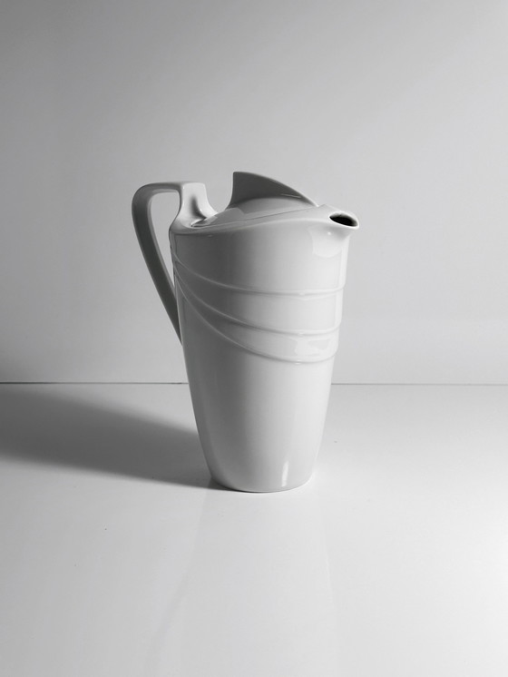 Image 1 of Vintage 80Er pichet Art Deco Revival cafetière théière porcelaine blanche céramique 1980Er
