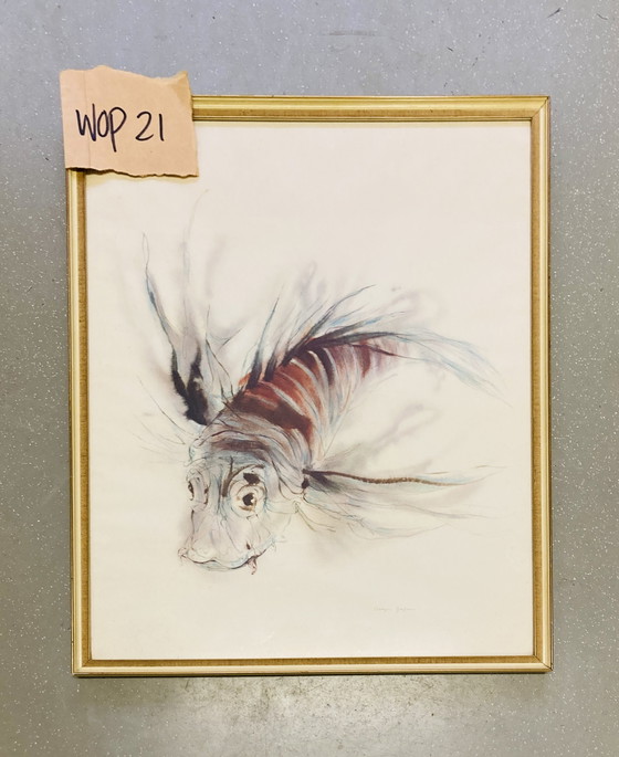 Image 1 of Klaus Meyer-Gasters - Aquarelle Vintage Poisson - Avec Cadre