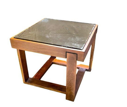 Table basse en bois de rose, avec plateau en verre noir, Brésil, années 1970