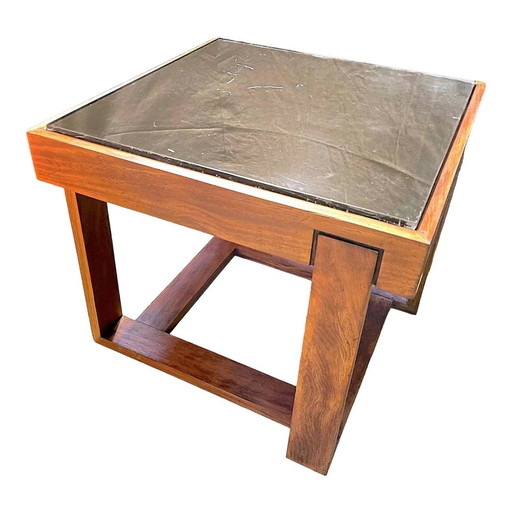 Table basse en bois de rose, avec plateau en verre noir, Brésil, années 1970