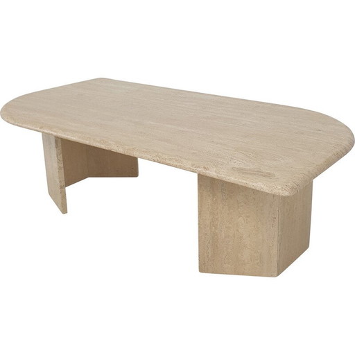 Table basse italienne vintage en travertin, 1980