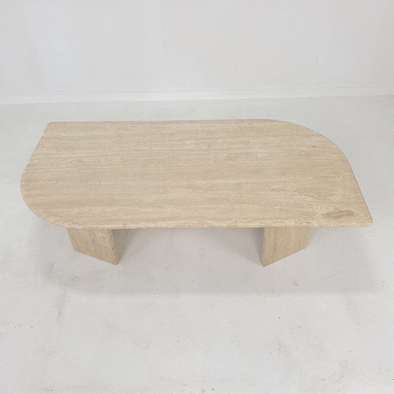 Image 1 of Table basse italienne vintage en travertin, 1980
