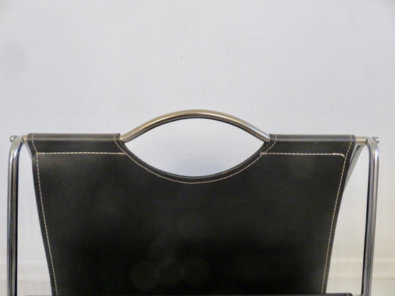 Image 1 of Porte Revue Style Bauhaus, Métal Chromé Et Skaï Noir