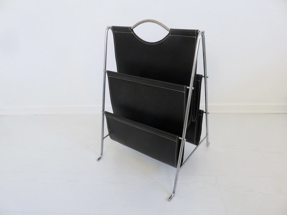 Image 1 of Porte Revue Style Bauhaus, Métal Chromé Et Skaï Noir