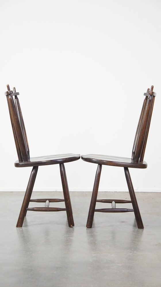 Image 1 of 4 X Chaise de bar vintage en bois