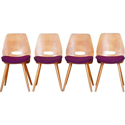 Ensemble de 4 chaises de salle à manger du milieu du siècle par František Jirák pour Tatra Nábytok