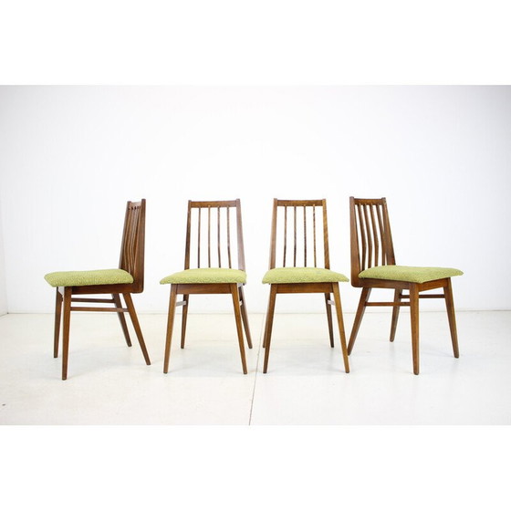 Image 1 of Ensemble de 4 chaises de salle à manger vintage en bois et tissu, Tchécoslovaquie années 1960