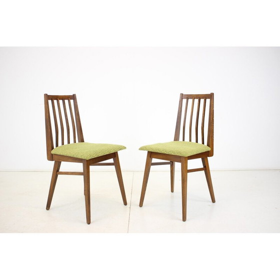 Image 1 of Ensemble de 4 chaises de salle à manger vintage en bois et tissu, Tchécoslovaquie années 1960