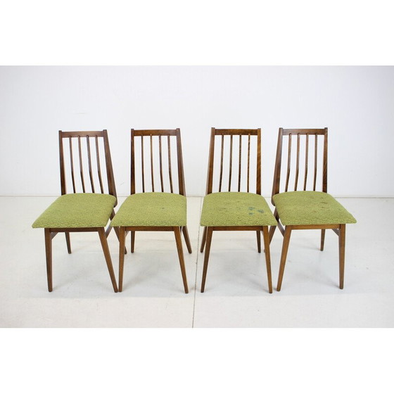 Image 1 of Ensemble de 4 chaises de salle à manger vintage en bois et tissu, Tchécoslovaquie années 1960