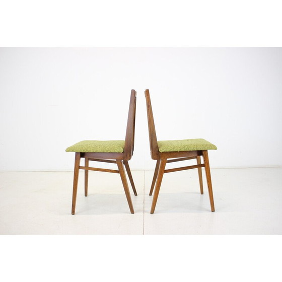 Image 1 of Ensemble de 4 chaises de salle à manger vintage en bois et tissu, Tchécoslovaquie années 1960