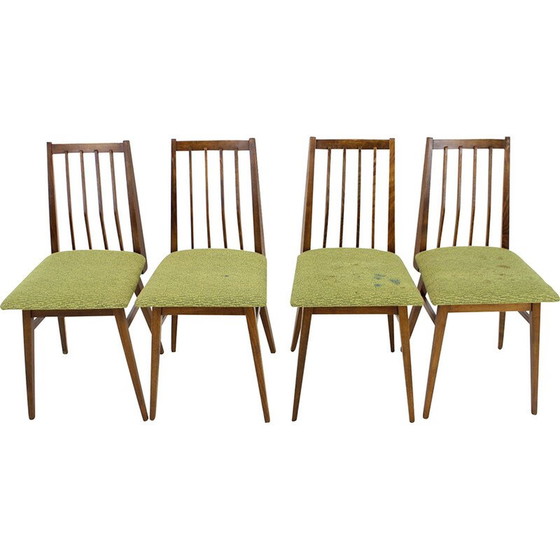 Image 1 of Ensemble de 4 chaises de salle à manger vintage en bois et tissu, Tchécoslovaquie années 1960