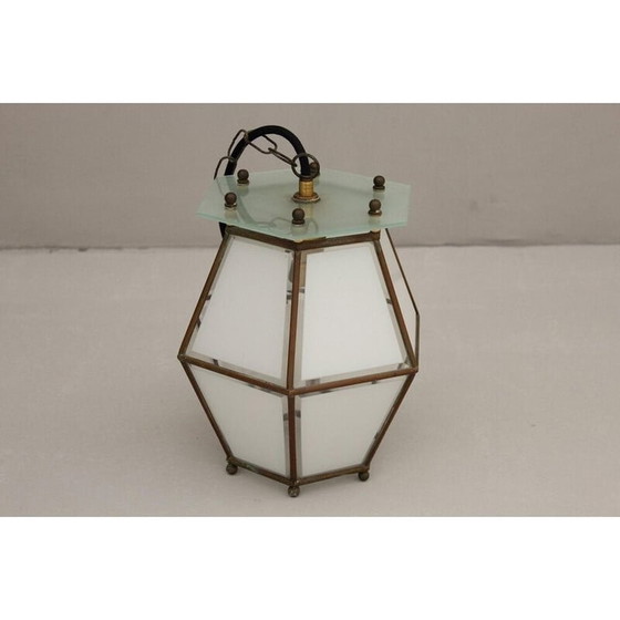 Image 1 of Lampe suspendue vintage Art Nouveau en laiton et verre de cristal, années 1900