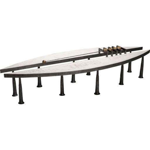 Table basse vintage en acier et pierre par Thomas Serruys Metal and Stone, 2019