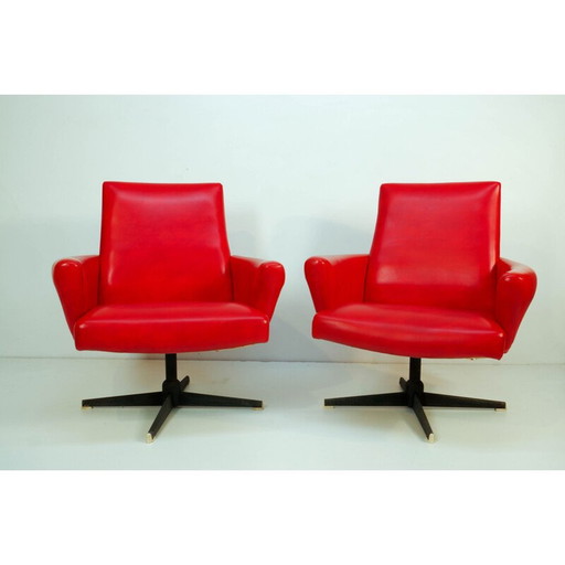 Paire de fauteuils pivotants rouges vintage de Drevotvar, 1978