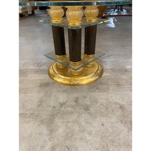 1980S Vintage Venetian Black and Gold Coffee Table In Murano Glass Attributed