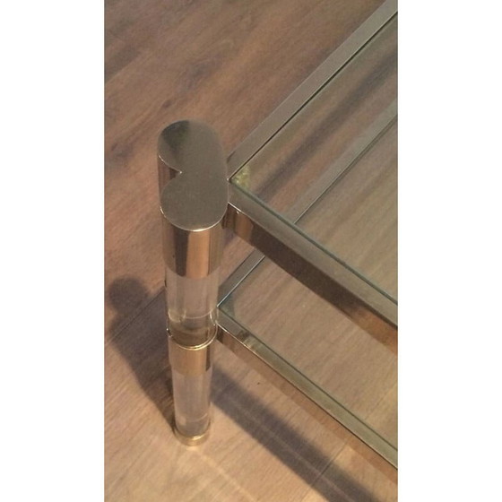 Image 1 of Table basse vintage en plexiglas et chrome avec double plateau en verre, France 1970