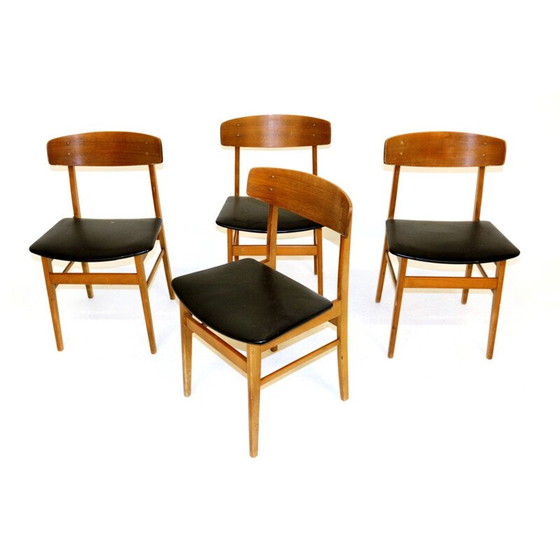 Image 1 of Ensemble de 4 chaises vintage en teck et hêtre Danemark années 1960