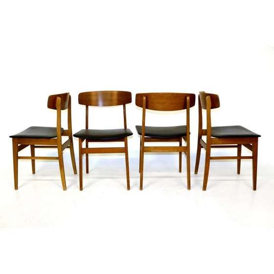 Image 1 of Ensemble de 4 chaises vintage en teck et hêtre Danemark années 1960