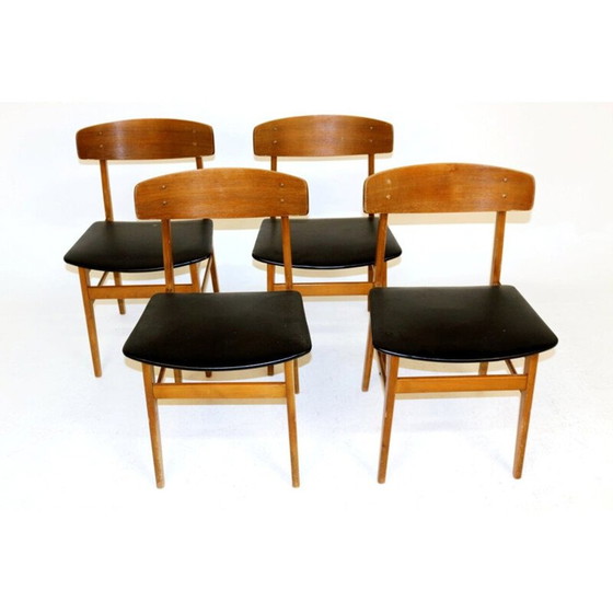 Image 1 of Ensemble de 4 chaises vintage en teck et hêtre Danemark années 1960