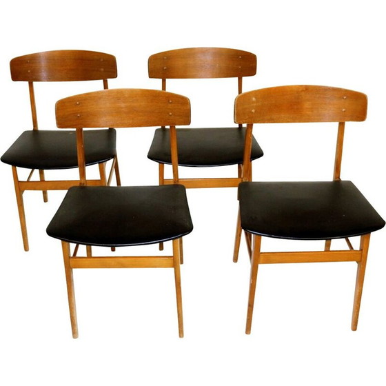 Image 1 of Ensemble de 4 chaises vintage en teck et hêtre Danemark années 1960