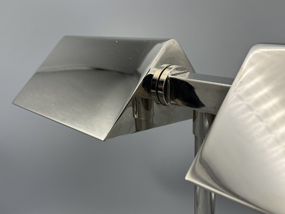 Image 1 of Vintage Ralph Lauren Silver Chrome Banker's Table Dual Lamp