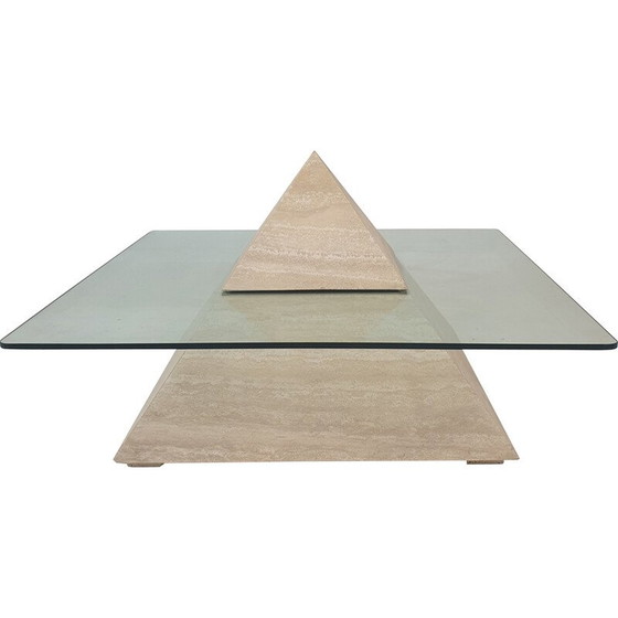 Image 1 of Table basse pyramidale vintage italienne en travertin, années 1980
