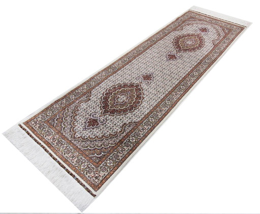 Tapis persan original noué à la main Tabriz 50 Raj Fin avec soie 247 X 80 cm Top condition Nouveau