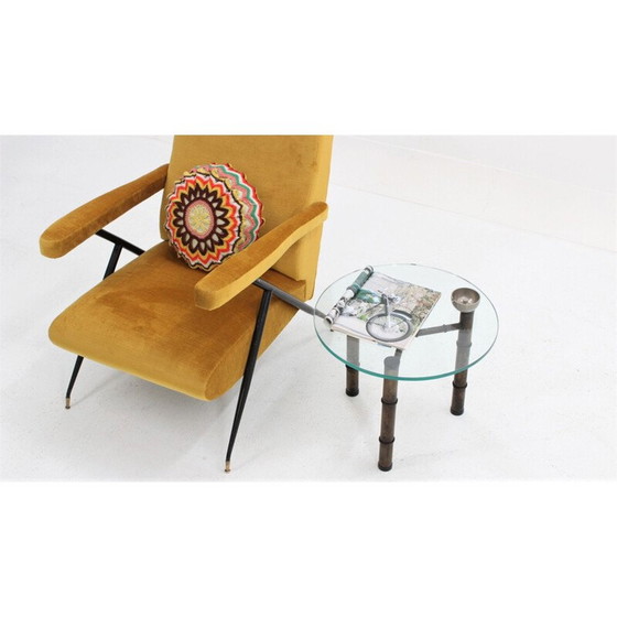 Image 1 of Table basse vintage en métal, faux bambou, Italie 1970