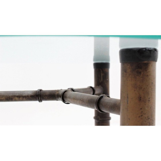 Image 1 of Table basse vintage en métal, faux bambou, Italie 1970