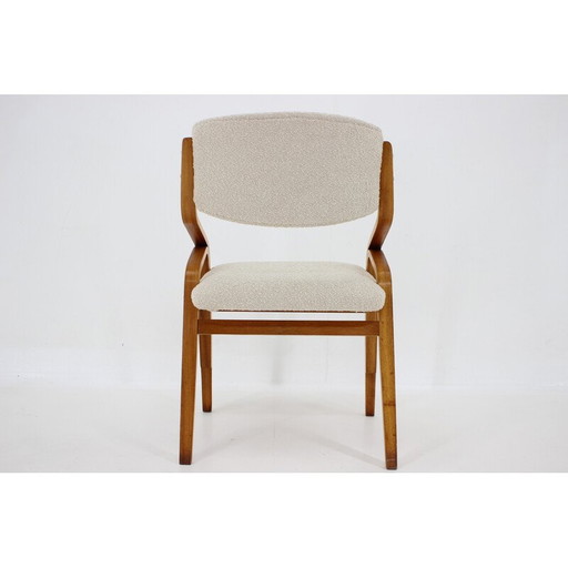 Ensemble de 4 chaises vintage en bois courbé et tissu bouclé par Ludvík Volák pour Dřevopodnik Holešov, Tchécoslovaquie 1970
