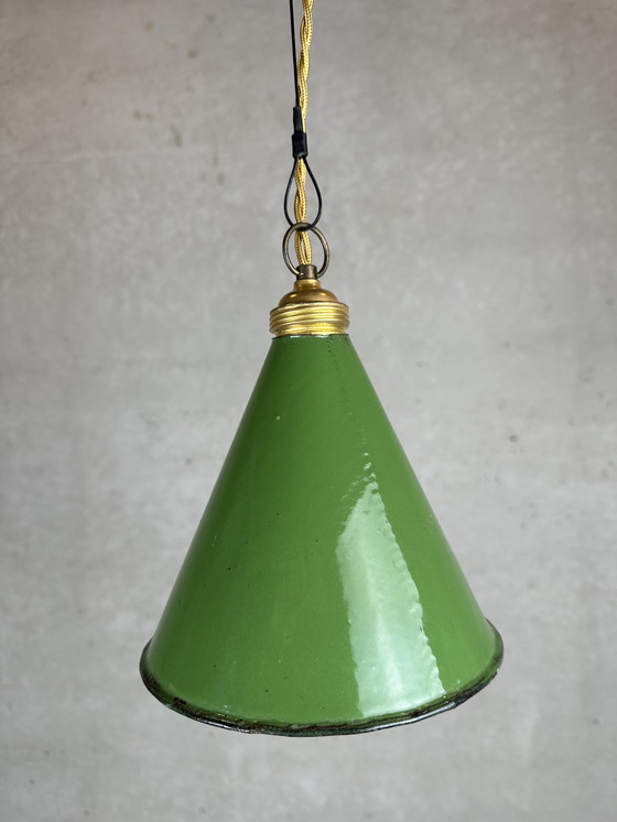 Image 1 of Lampe pendante vintage en émail - Vert