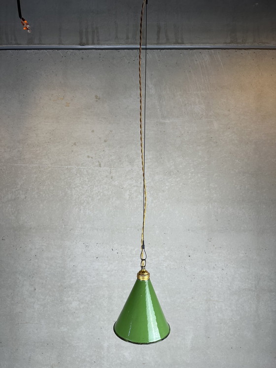 Image 1 of Lampe pendante vintage en émail - Vert
