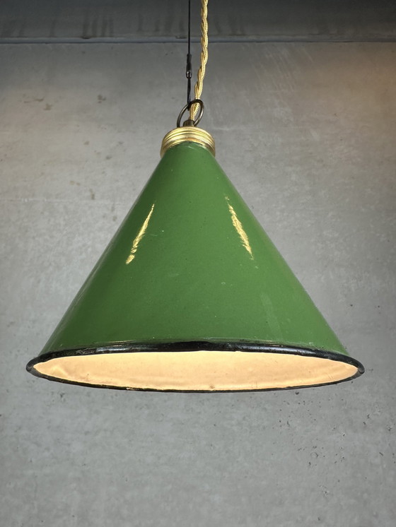 Image 1 of Lampe pendante vintage en émail - Vert