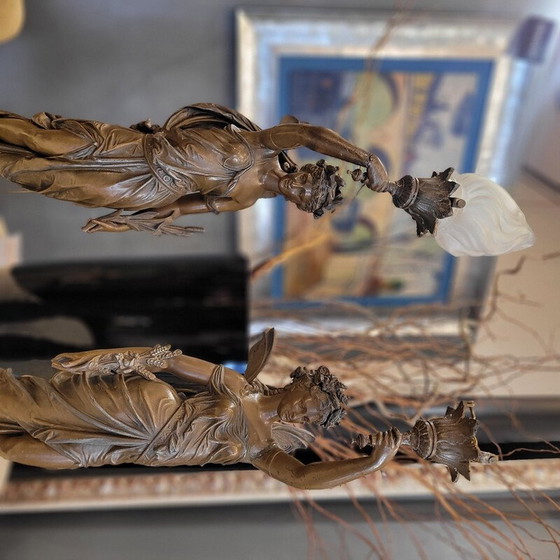 Image 1 of Paire de lampes de table vintage en bois et calamine