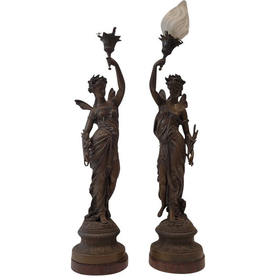 Image 1 of Paire de lampes de table vintage en bois et calamine