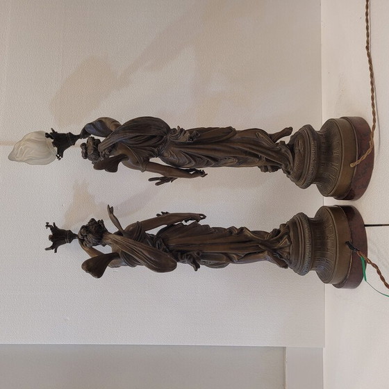 Image 1 of Paire de lampes de table vintage en bois et calamine