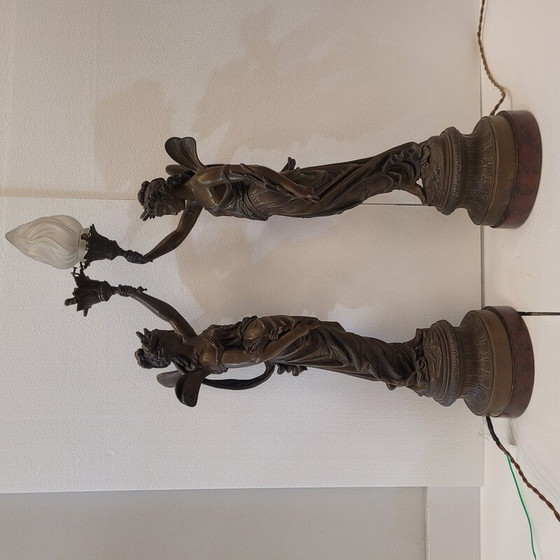 Image 1 of Paire de lampes de table vintage en bois et calamine