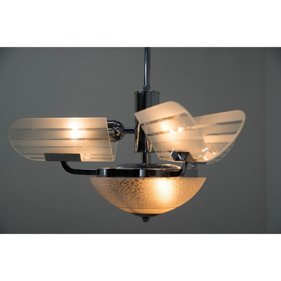 Image 1 of Lustre vintage Art Déco en verre sablé, Tchécoslovaquie 1930