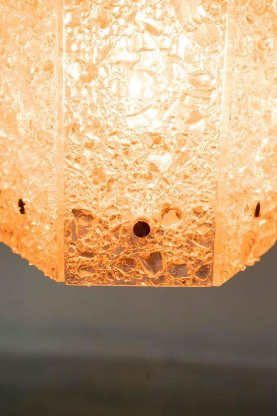 Image 1 of Suspension vintage hexagonale en verre et chrome années 1960